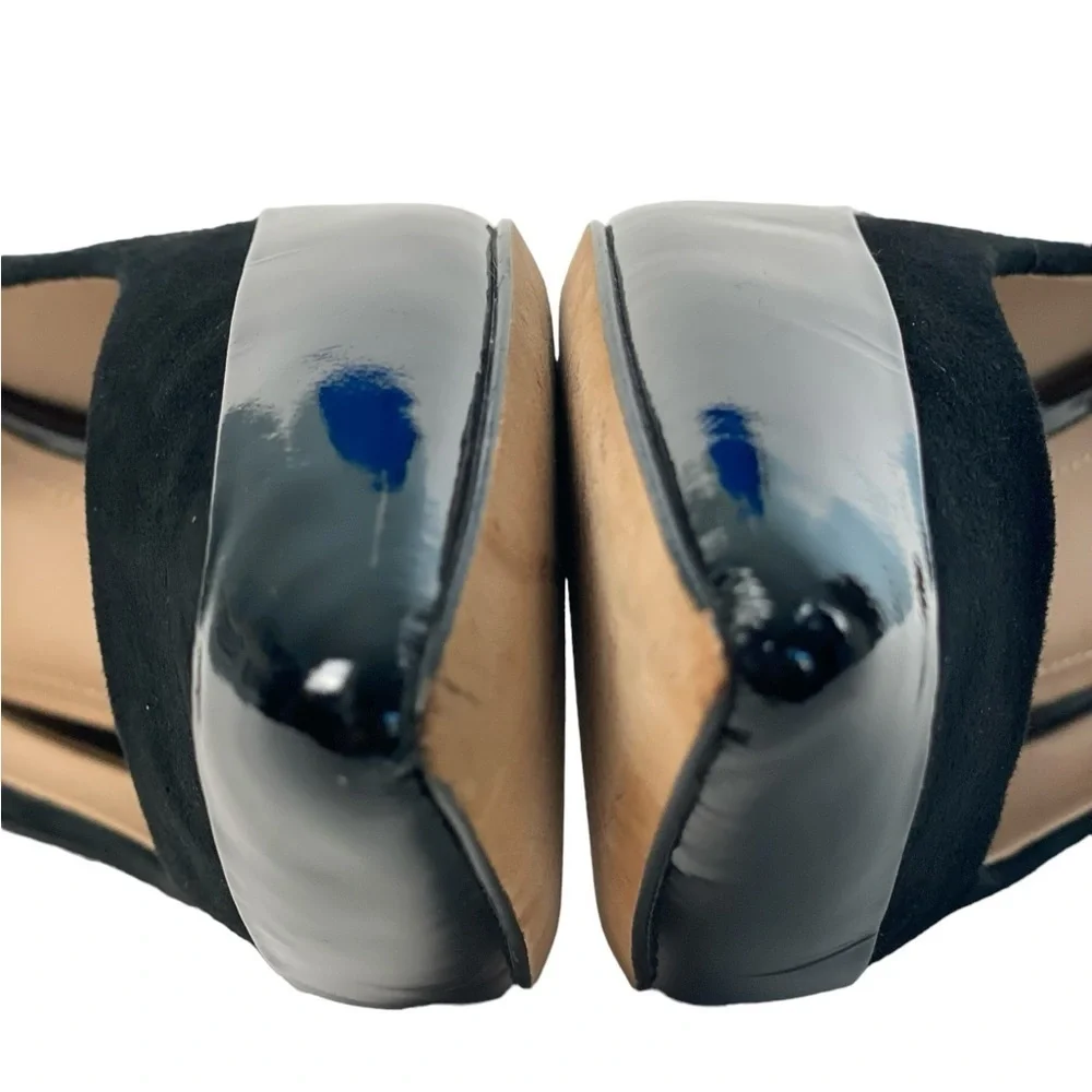 POUR LA VICTOIRE Black Patent Leather Suede Pumps 10